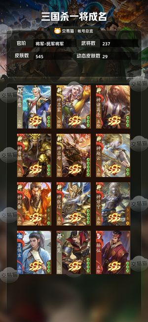三国杀一将成名（三国杀十周年）【将军-抚军将军】 234将300灯夏侯玄 关索