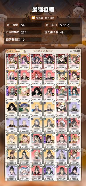 最强祖师【54级5.06亿战力】 仙三韩立满星道兵，4天河