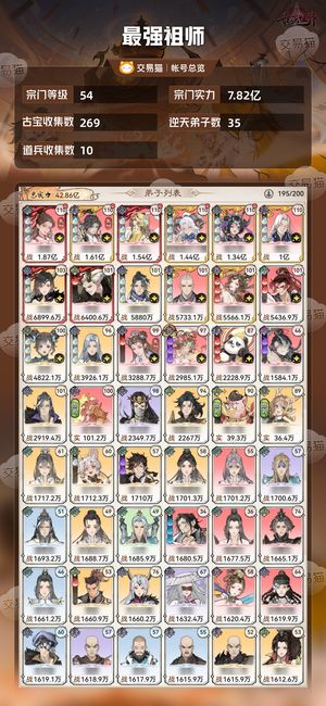 最强祖师【54级7.82亿战力】 爬塔第一有月卡退游了便宜出