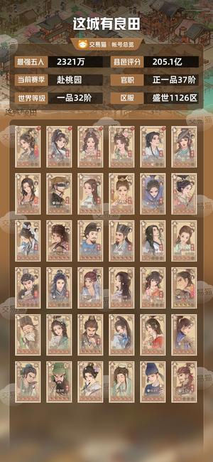 这城有良田【最强五人2321万】诚心卖，5星岳飞
