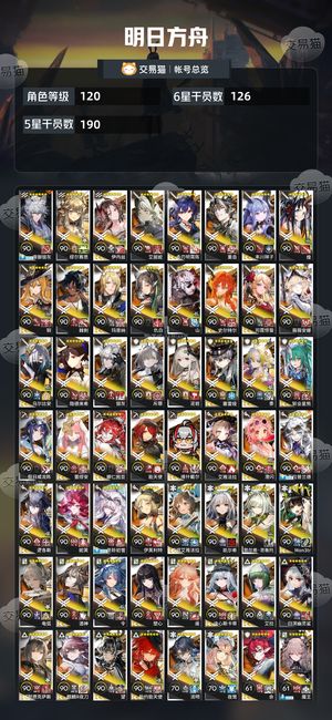 明日方舟【120级】270时装全六星缺5