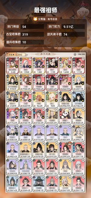 最强祖师【54级9.51亿战力】 万氪榜四6天河韩立道兵9.5亿