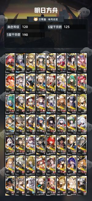 明日方舟【120级】 全图鉴全限定满潜望260皮活绑
