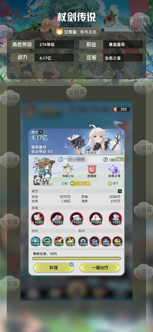 杖剑传说【276级 】 高战力高素材账号