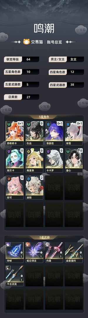 鸣潮【64级】 61西，00仇，01绯雪、洛瑟