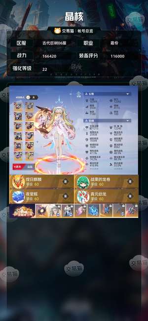 晶核【霜伶战力166420】225共鸣22武器全无损带双灯