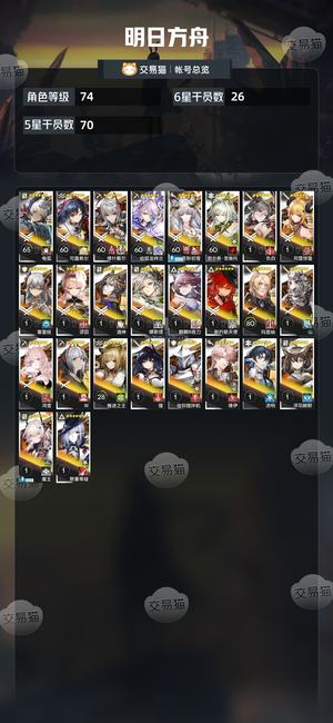 明日方舟【74级】 活绑满潜凯尔希EW能天使酒神等