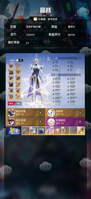 晶核【魔剑士战力123975】没时间玩了，小号都8万战力