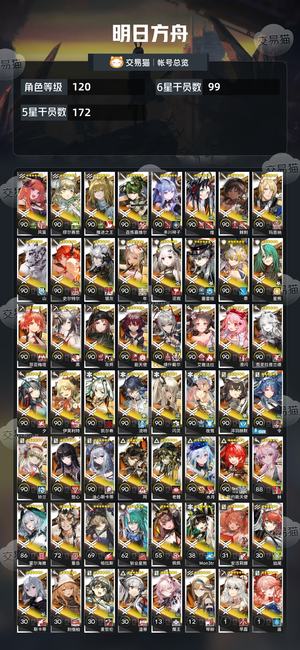 明日方舟【120级】开服练度活绑号86个六星