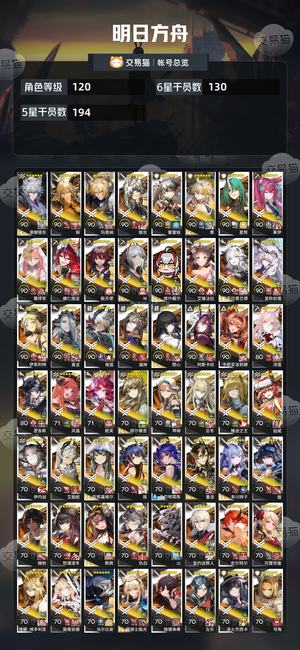 明日方舟【120级】全图鉴全限定300抽卡活绑号