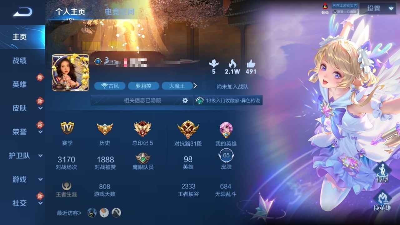 王者荣耀【98英雄65皮肤】多标，对抗三十一段，多传说史诗