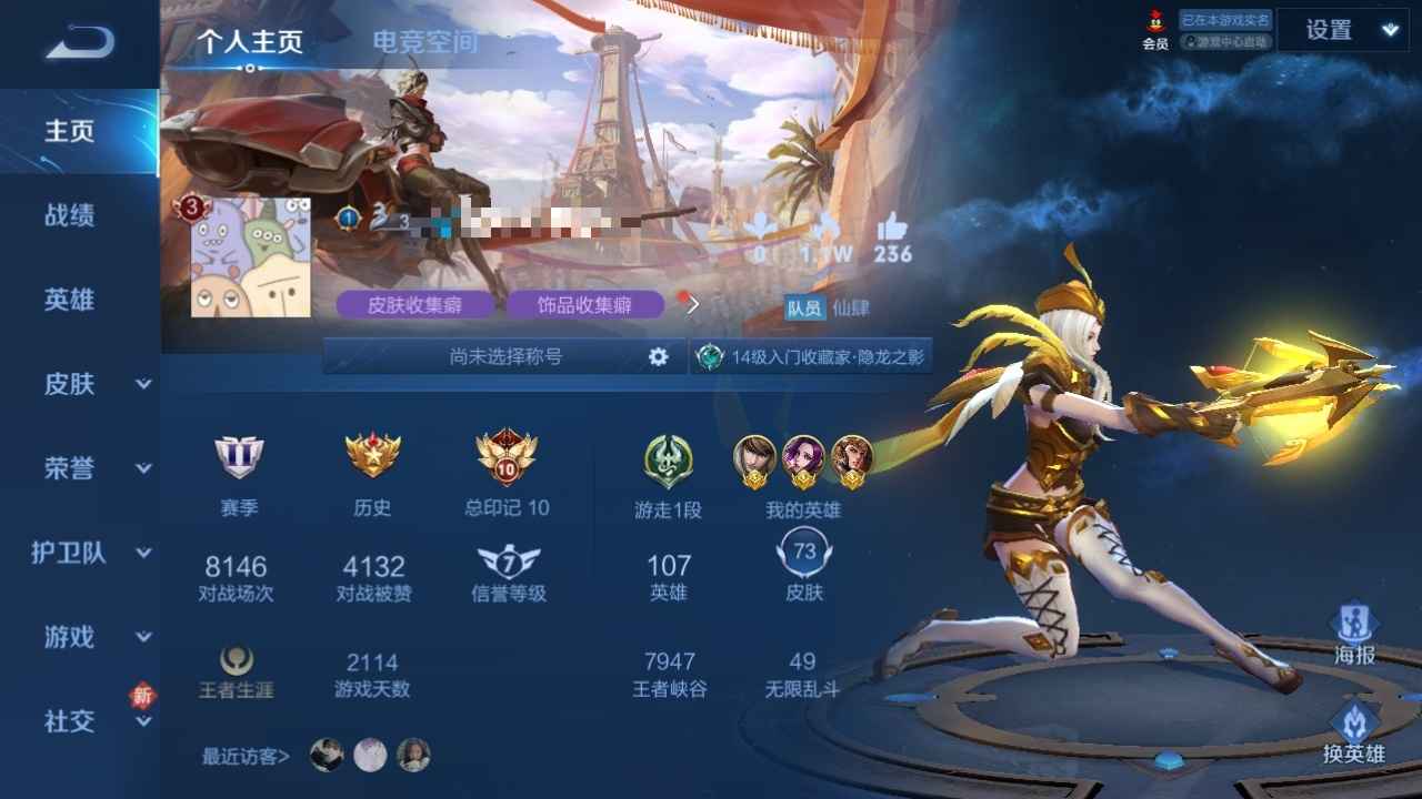 王者荣耀【107英雄73皮肤】历史荣耀，三金标，市标村标多