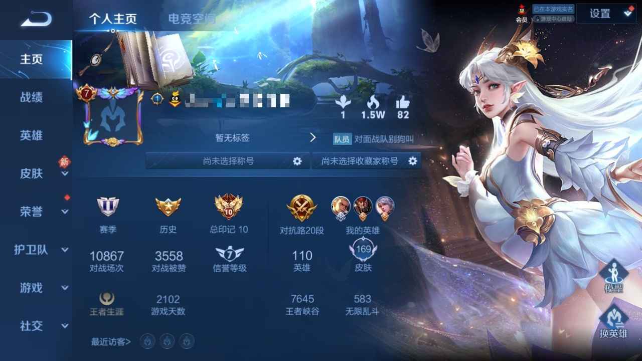 王者荣耀【110英雄169皮肤】满英雄，皮肤167还有皮肤箱