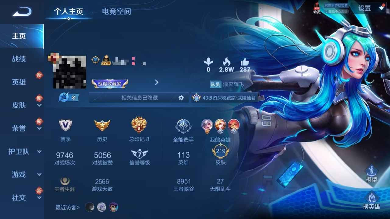 王者荣耀【113英雄219皮肤】王者1手号.可二次.可改***