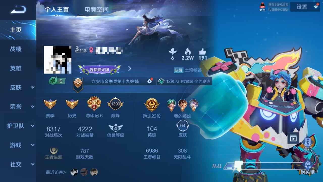 王者荣耀贵5号，皮肤多，英雄几乎都有