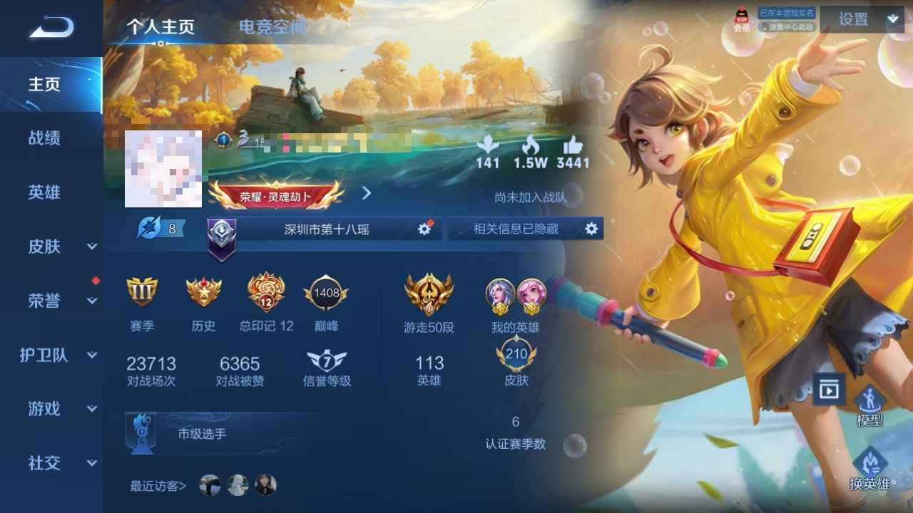 王者荣耀【113英雄210皮肤】王者自玩号