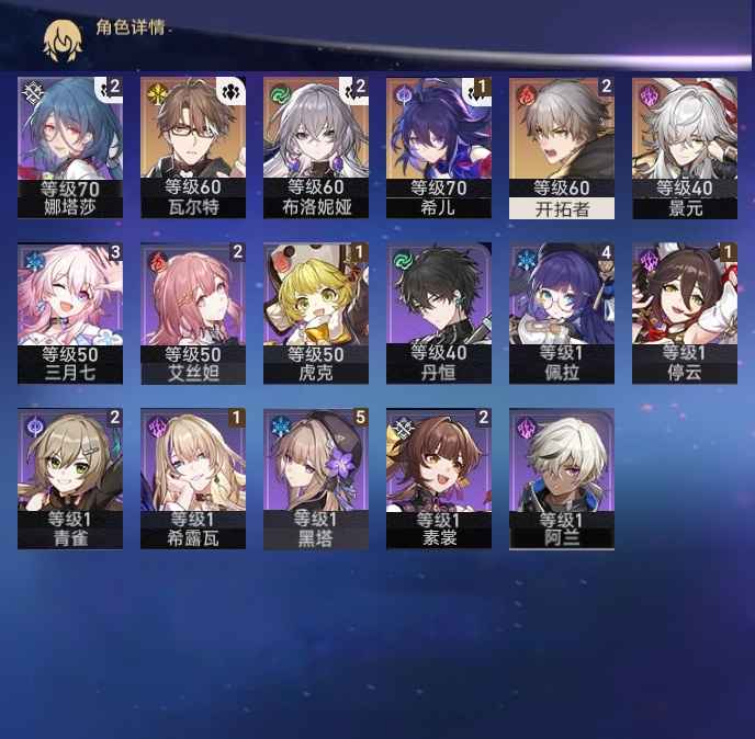 崩坏：星穹铁道【51级】一命希儿二命鸭鸭瓦尔特景元姬专
