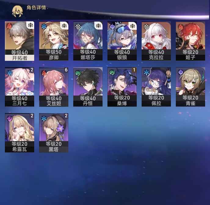 崩坏：星穹铁道【31级】银狼加专武克拉姬子彦卿 20抽