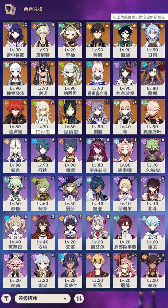 原神【57级】35金雷2神里2强度号